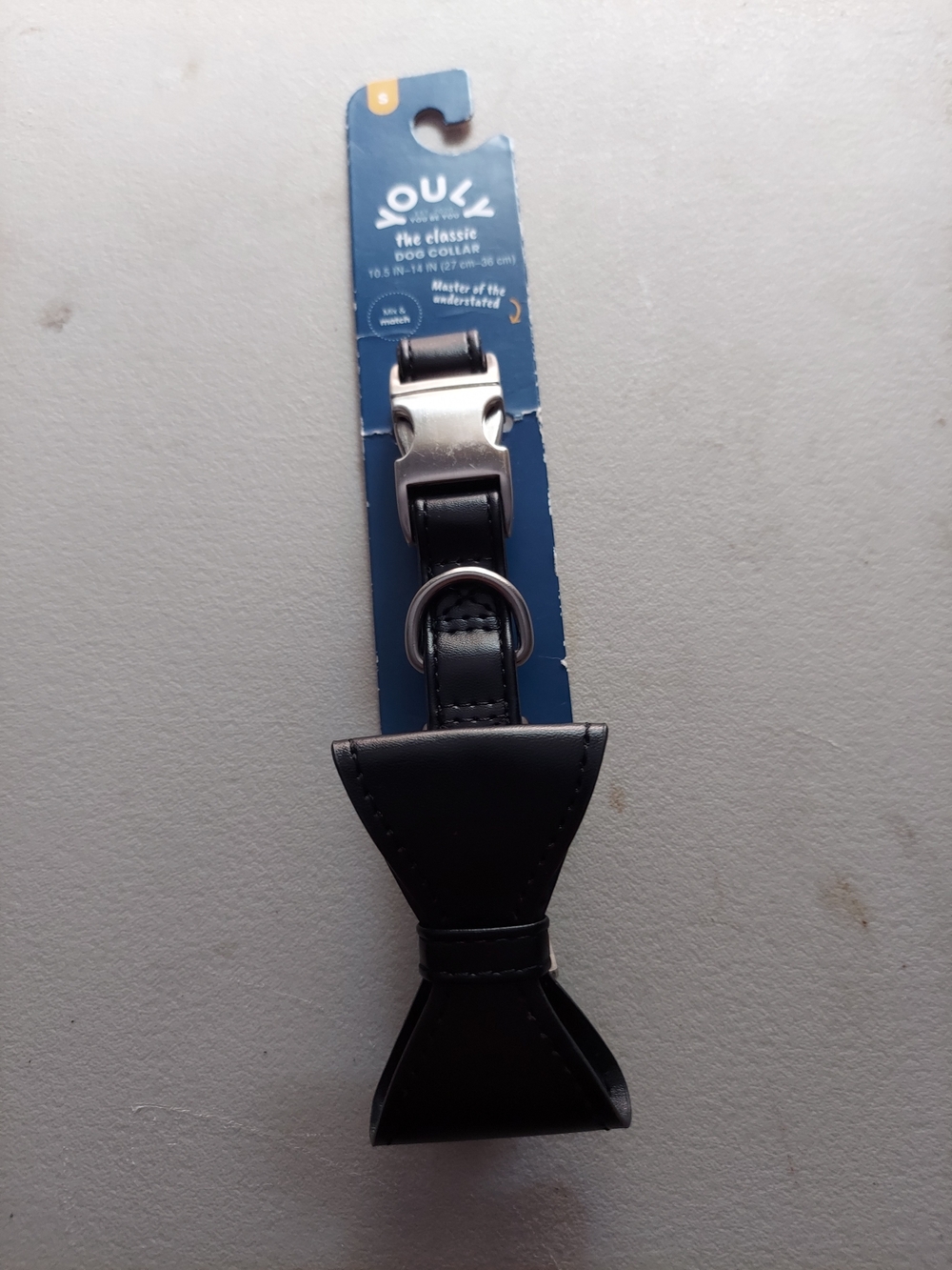 Black Bow Tie Dog Collar - Classic Adjustable Style - Size S-10.5"-14" Neck Meas